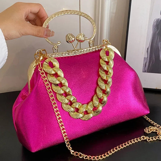 2024 Luxury Women Gold Green Chain Messenger Bags PU Leather Shoulder Bags Shell Clip Designer Handbag And Purse Wedding Clutch