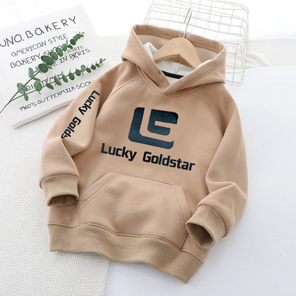 Autumn Winter Boys Hoodies Letter Print Teenger Lining Plush Thick Warm Casual Pullover For 5-14 Years Kids Handsome Sweatshirt