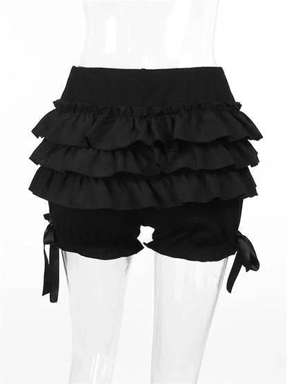 Women Ruffle Layered Bloomer Shorts Y2K Aesthetic Kawaii Gothic Short Pants Elastic Waist Summer Casual Shorts