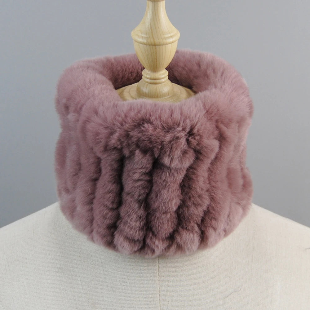 Good Elastic Rex Rabbit Fur Ring Scarves Winter Warm Women Genuine Rex Rabbit Fur Scarf Knitted Real Natural Fur Wraps Headbands