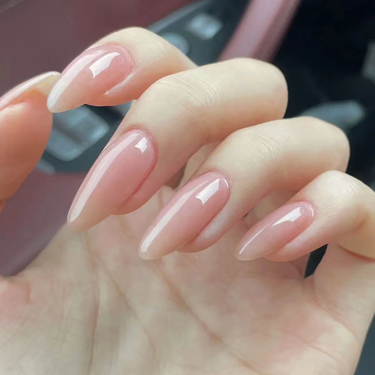 Ins Sweet Gradient Pink False Nail Patch Almond Glossy Korean Style Fake Nail Wearable 24pcs Artificiall Nails Free Shipping