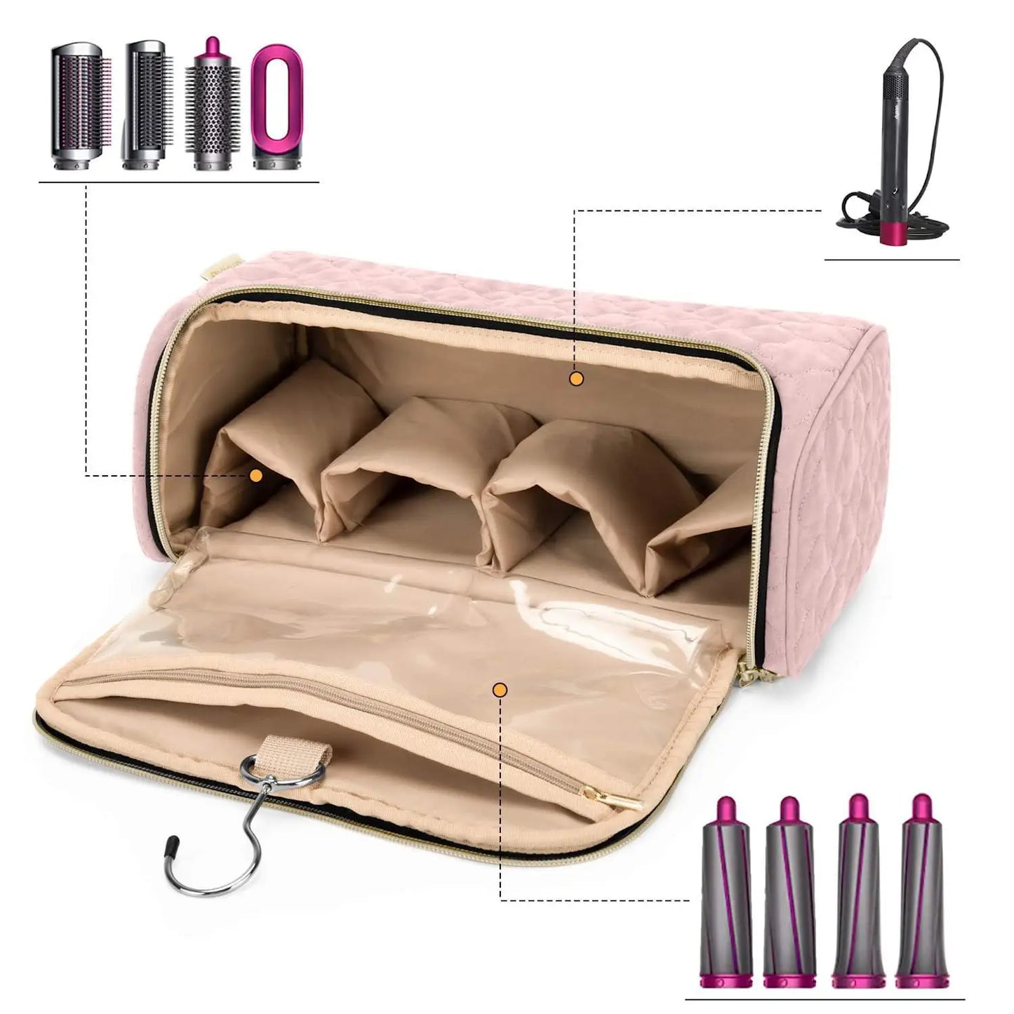 Hair Curler Storage Bag Hair Straightener Hair Dryer Tote Bag Organizer Holder Hair Straightener Storage Bag Travel Case w/ Hook