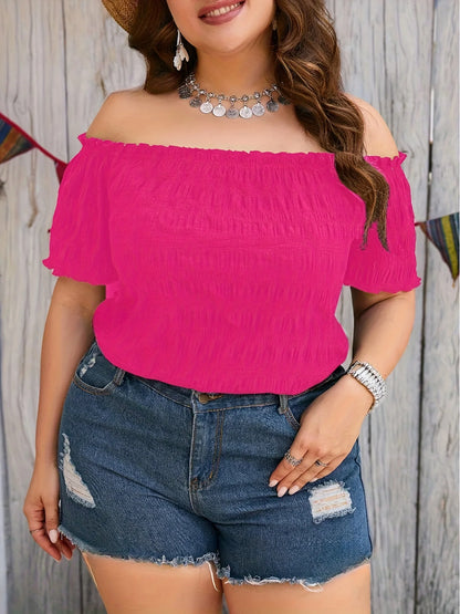 Plus Size Summer Women Elegant Off The Shoulder Dress Casual Fashion Solid Tops Office Lady Loose Curve Clothing