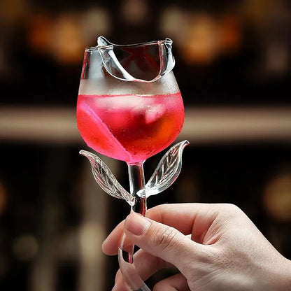 1pc 150ml Rose Shape Wine Glasses Romantic Flower Cocktail Martini Glass Clear Goblet Drinking Cups for Party Celebrations Gifts