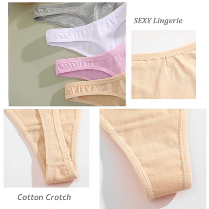 4PCS/Set Cotton Panties for Women Sexy Low Rise G-String Thongs Ultra-thi Seamless Panties