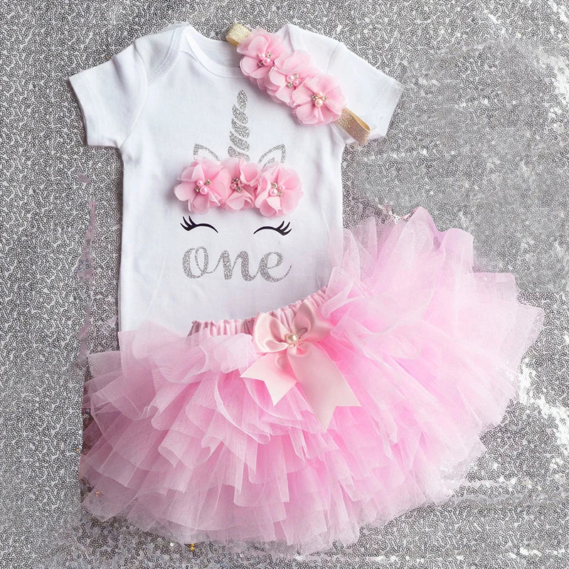 NewBorn Girls 1St Birthday Party Dress Princess 1 Year Old Ceremony Mesh Tutu Vestidos Infant Unicorn Christening Gowns