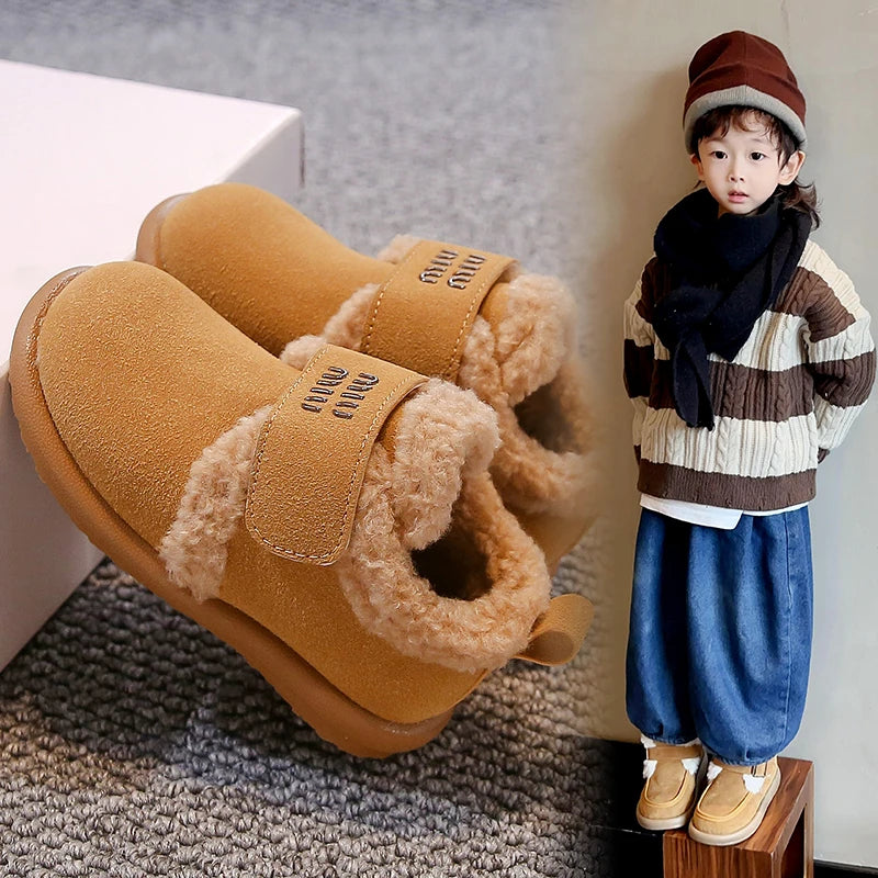 Children's Padded Bokken Shoes 3-18 Years Old Padded Thickened Boys Girls Cotton Shoes Brown Soft Non-slip Kids Snow Boots