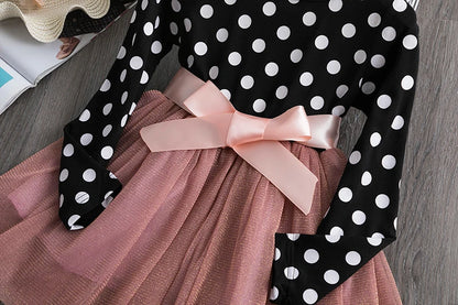 Dress for Girls Children Clothes Autumn Winter Full Sleeve Dress Birthday Party Dress Princess Polka Dot Fluffy Skirt 3-8 Years