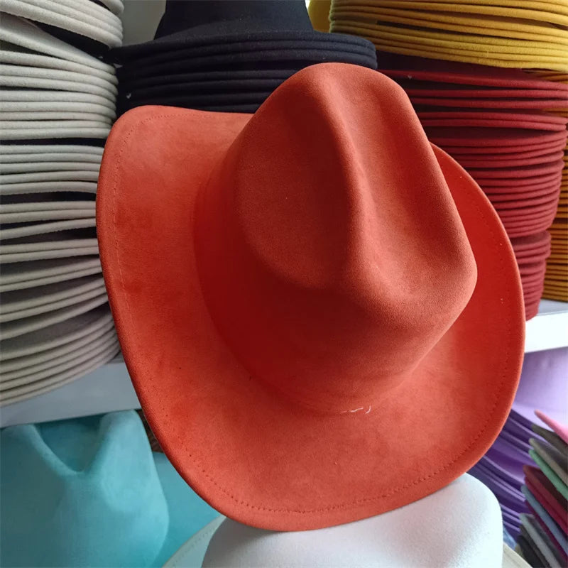 Western suede leather 7.5CM Western denim women's Fedora hat men's church jazz hat fashion travel party hat denim hat 2024