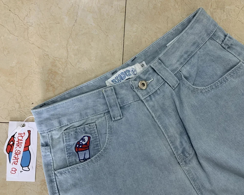 Polar Big Boy Punk Rock High Waist Embroidery Jeans Y2K Pants Streetwear Gothic Cartoon Blue Baggy Jeans Retro Denim Trousers