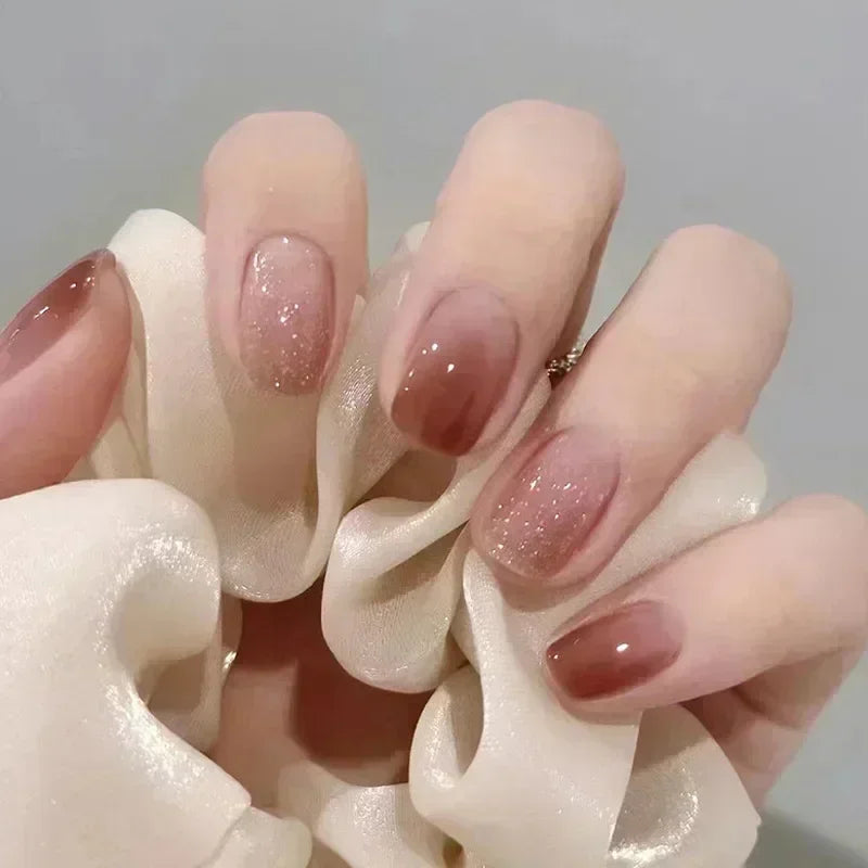 24pcs Black Short Ballet False Nails with Glue French Design Detachable Fake Nails Art Heart Full Cover Press on Nails Tips