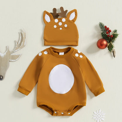 ma&baby 0-18M Christmas Newborn Infant Baby Boy Girl Romper Deer Costumes Cute Jumpsuit+ Hat  Long Sleeve Xmas Outfits