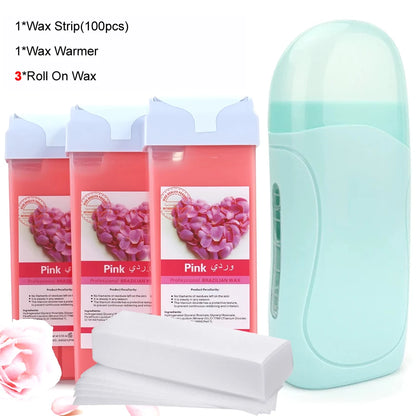 Roll on Wax Kit Waxing at Home with 2 Wax Cartridges & 100 Pcs Wax