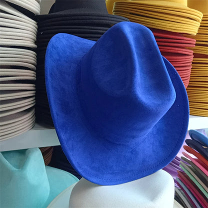 Western suede leather 7.5CM Western denim women's Fedora hat men's church jazz hat fashion travel party hat denim hat 2024