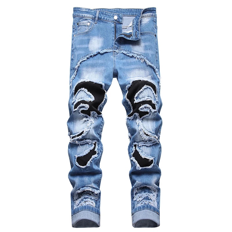 New Fashion Mens Cotton Ripped Jeans Casual Slim Skinny Blue Jeans Men Trousers Spring Male Stretch Hip hop Denim Pants