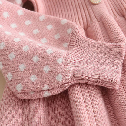 Girl Baby Sweater Knitted Dress Warm Sweater Dress Polka Dots Girls Infant Casual Pleated Princess Dresses Vestidos