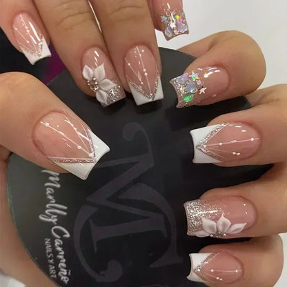 24Pcs French Tip  Press on Nails Short Coffin False Nails Simple Wearable Fake Nails Frosted Full Cover Press on Nail Tips Art