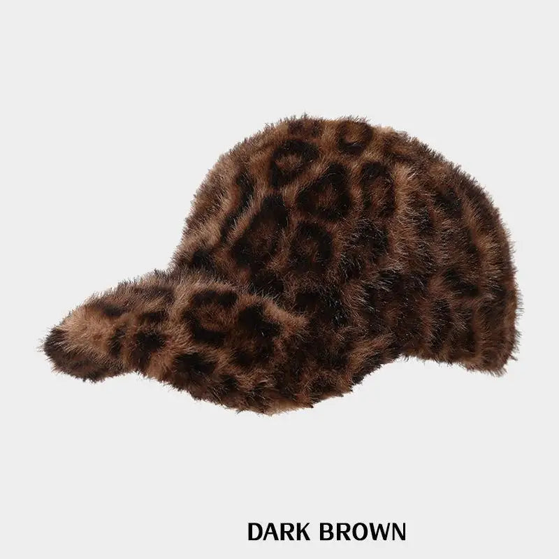 Leopard Print Baseball Cap Women Plush Faux Fur Keep Warm Winter Women's Cap Outdoor Vintage Snapback Hats For Women