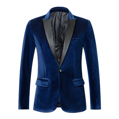 Spring Velvet Men Blazer Solid Color Temperament Suit Jacket Turndown Collar Long Sleeve Slim Fit Single Button Velvet Suit Coat