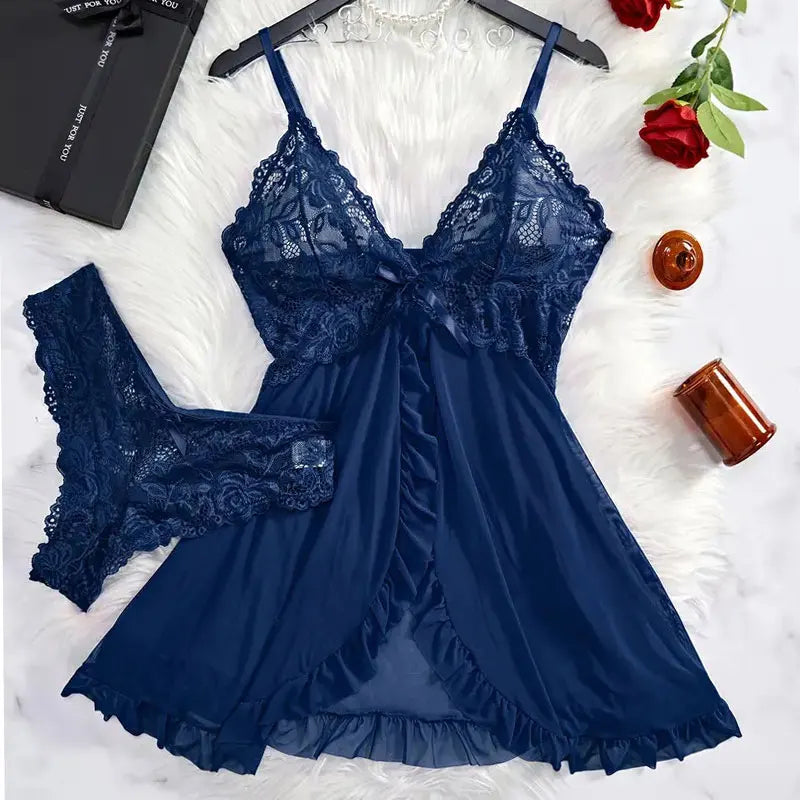 Exotic Apparel Sexy Lingerie Women Crotchless Sleepwear Pajamas Lace Dress Mujer Pornos Costumes Female Underwear Nightgown