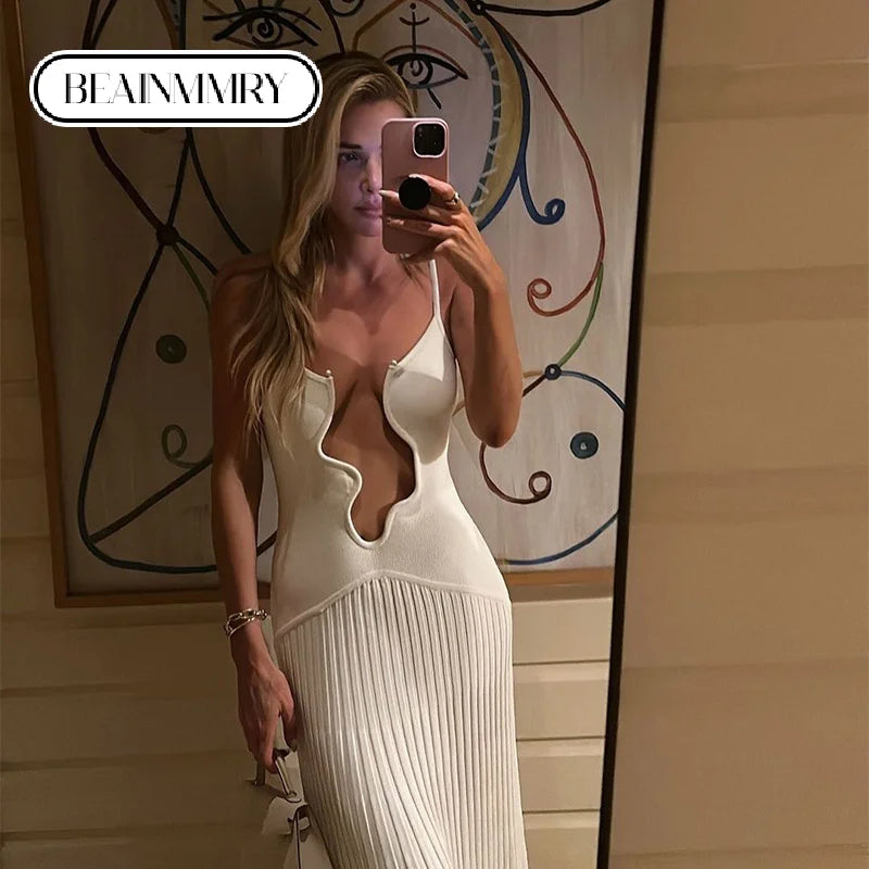 2025 Elegant Cut Out White Long Backless Sling Dresses