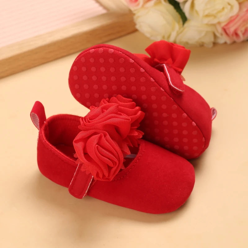 Newborn Baby Shoes Baby Girl Shoes Girl Classic Red Bowknot Rubber Sole Anti-slip PU Dress Shoes First Walker Toddler Crib Shoes