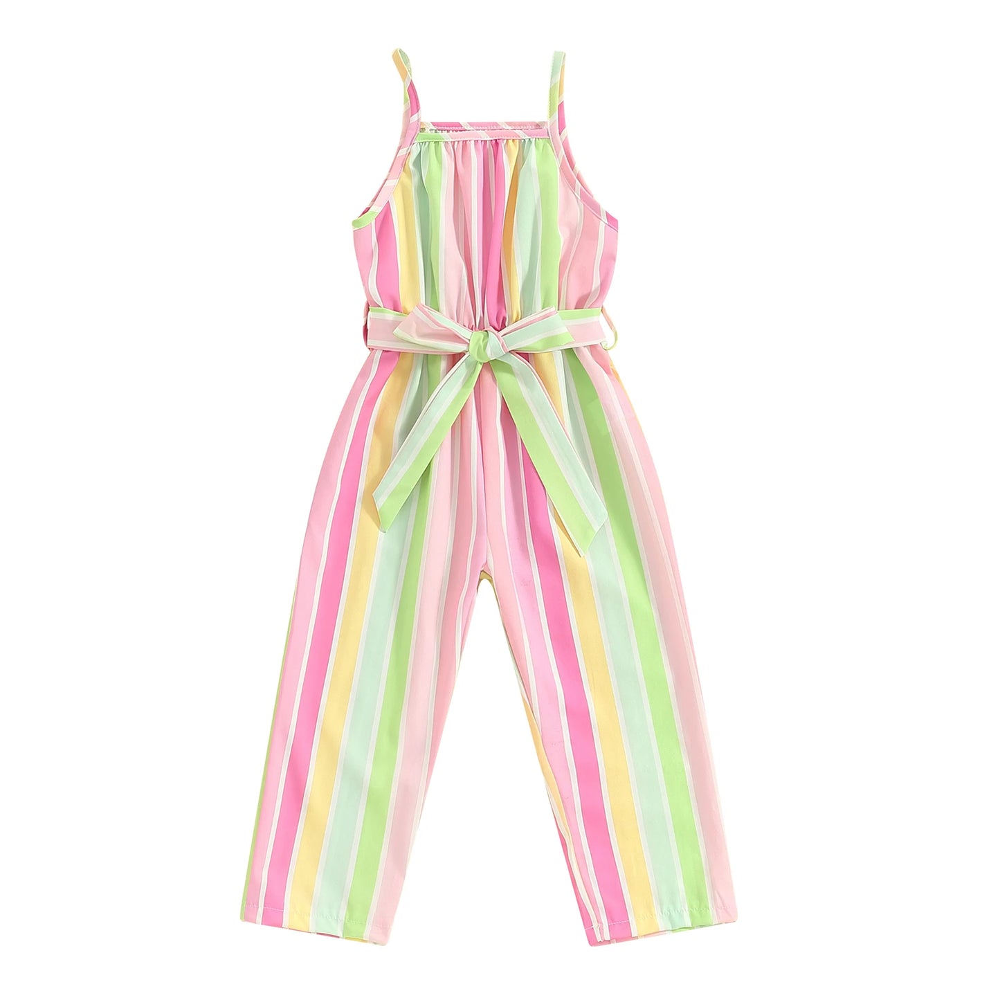 Pudcoco Kids Girls Romper Jumpsuit Stripe/Contrast Color/Floral Sleeveless Spaghetti Strap Overalls Toddler Clothes Belt 1-6T