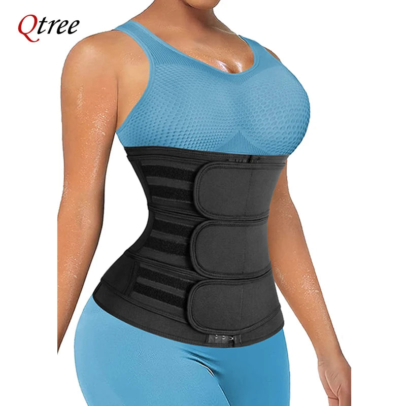 Qtree Body Shapewear Women Waist Trainer Corset Belly Cincher Trimmer Weight Loss Slimming Sweat Belt Sauna Strap Tummy Control