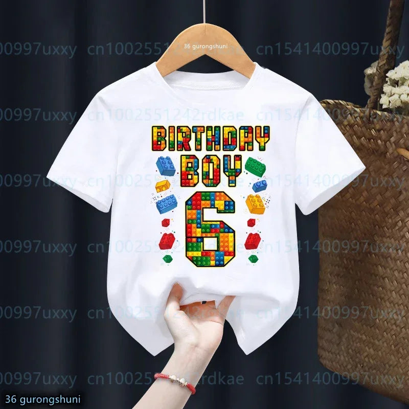 Summer Kawaii Kids 2-9th Birthday Master Builder Block Building Boys Cotton Tshirt Cute Children Tshirt Boys Tshirt Top