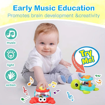 Kids' Music Turtle Crab Toy, Musical Early Learning Drum, Enhances Fine Motor Skills, Parent-Child Interaction, Birthday Gift