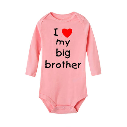 Heart Pattern&I Love My Big Brother Baby Jumpsuit Cute Newborn Long Sleeve Bodysuit Round Neck Girl Boy Jumpsuit As Gift To Baby