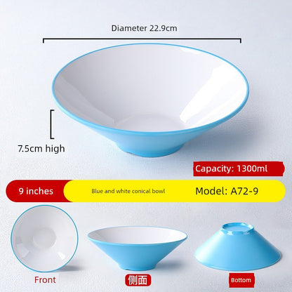 Melamine Rain-Hat Shaped Bowl Commercial Ramen Bowl River Snail Rice Noodle Bowl Noodle Restaurant Dedicated Noodles with Soy Sauce Wonton Pig's Knuckle Rice Spicy Hot Large Bowl