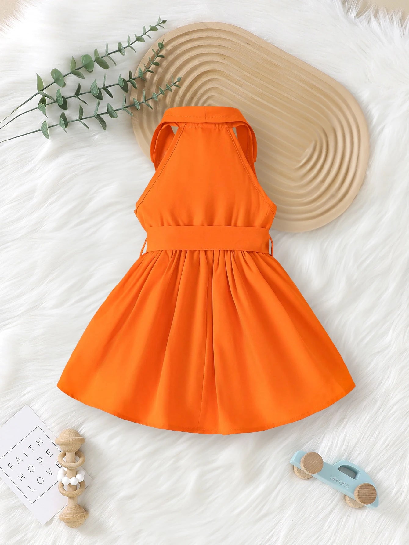 Infant & Toddler's Retro Style Sleeveless Dress, Casual Solid Color Dress, Baby Girl's Clothing For Summer