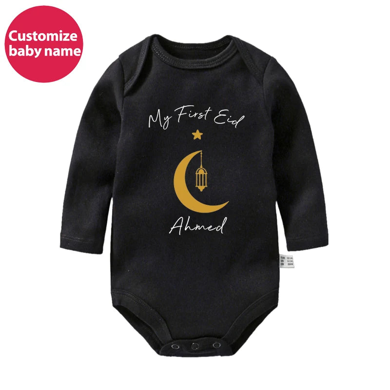 New Custom Name First Eid/Ramadan Baby Rompers Newborn Baby Ramadan Jumpsuits Eid Mubarak Baby Boys Girls Clothing Outfits Gifts