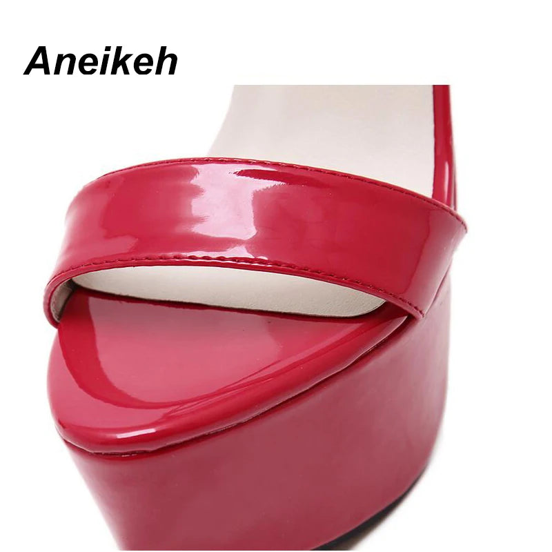 Aneikeh Sandals Sexy Open Toe 16CM High Heels Shoes Black Red White