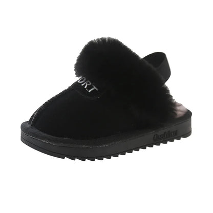 Winter Kids Fur Slippers Korean Elastic Band Girls Cotton Shoes