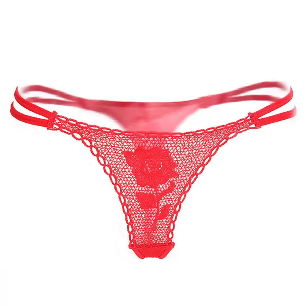 lady Sexy G String Women's Panties Red Calcinhas Thongs Ladies Roses Lace Lingerie Women's Underwear