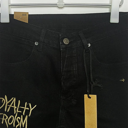 25SS New KSUBI Cross Jeans Men fashion High Street Black letter embroidery Old Patch Stretch Skinny Jeans Hip Hop Pencil Pants