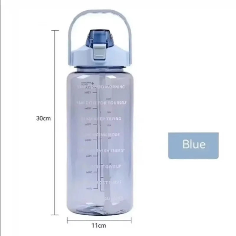 Large Capacity Plastic Straw Portable Sports Straw Water Bottle With Time Marker 2L Large Capacity Cup，Water Jug With Handle