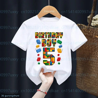 Summer Kawaii Kids 2-9th Birthday Master Builder Block Building Boys Cotton Tshirt Cute Children Tshirt Boys Tshirt Top