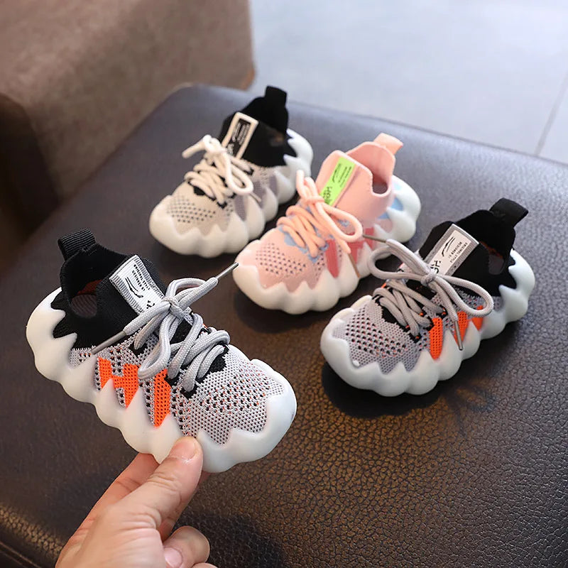 Children Multicolor Sport Shoes Casual Knitted Mesh Breathable Toddler Baby Boys Girls Sneakers Running Non-slip Tennis Shoes