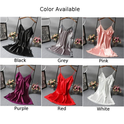 Sexy Women's Satin Soft Nightdress Lace Lingerie Sleepwear Ladies Wrap Night Dress Robe Summer Pajamas Nightgowns Sleep Shirts