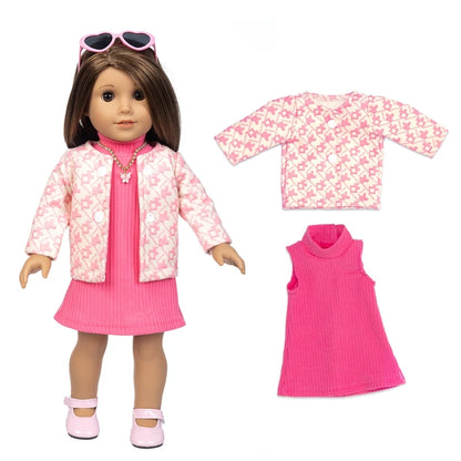 18 inch Girls Doll Winter Coat Dress Suit for 43cm Baby Doll Outfit Skirt