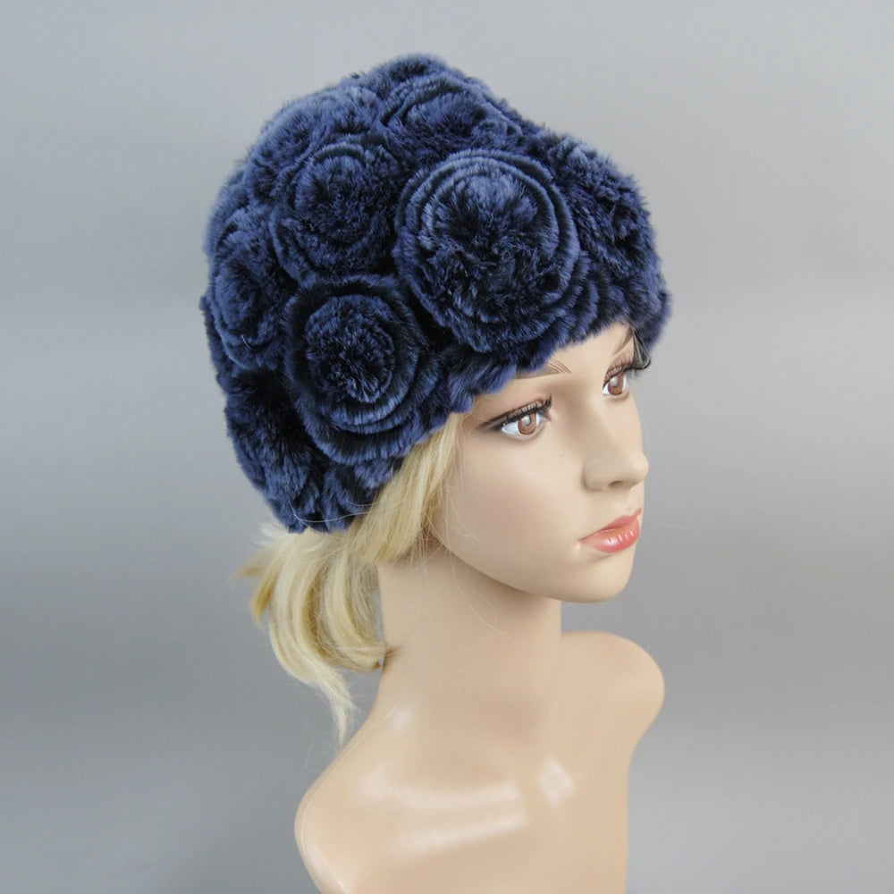 2025 Hot Sale Women Winter Fur Hat Scarf Sets Natural Warm Real Rex Rabbit Fur Cap Scarves Lady Knitted Genuine Fur Hats Muffler