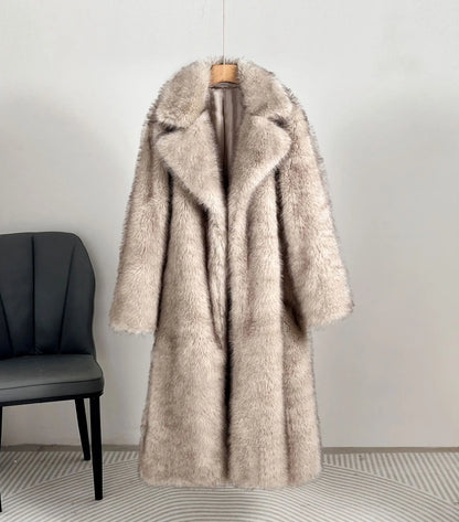 UCXQ Fashion Faux Fur Coat European Style Lapel All Match Covered Button Loose Casual Long Women's Coats 2025 New Winter 23C2945