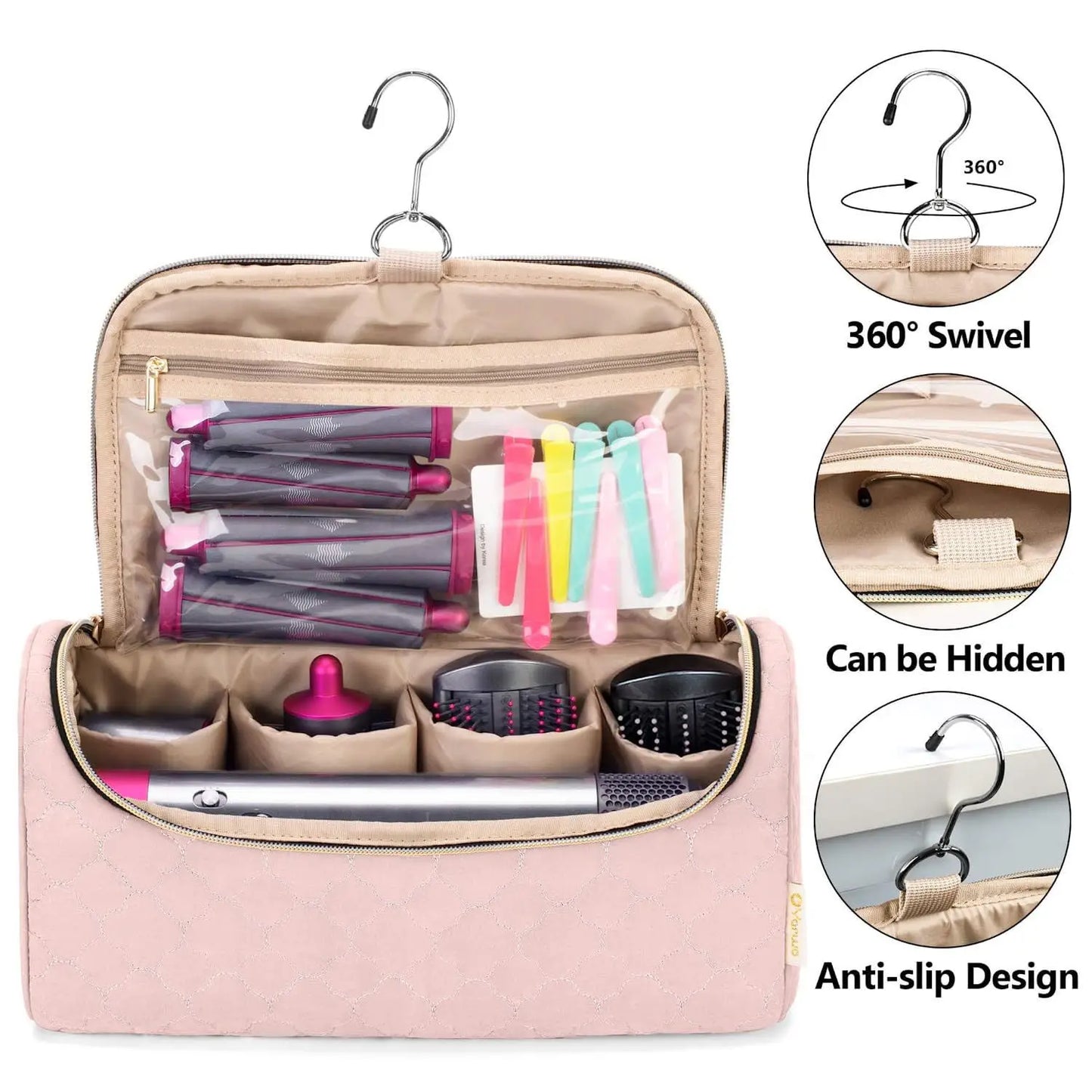 Hair Curler Storage Bag Hair Straightener Hair Dryer Tote Bag Organizer Holder Hair Straightener Storage Bag Travel Case w/ Hook