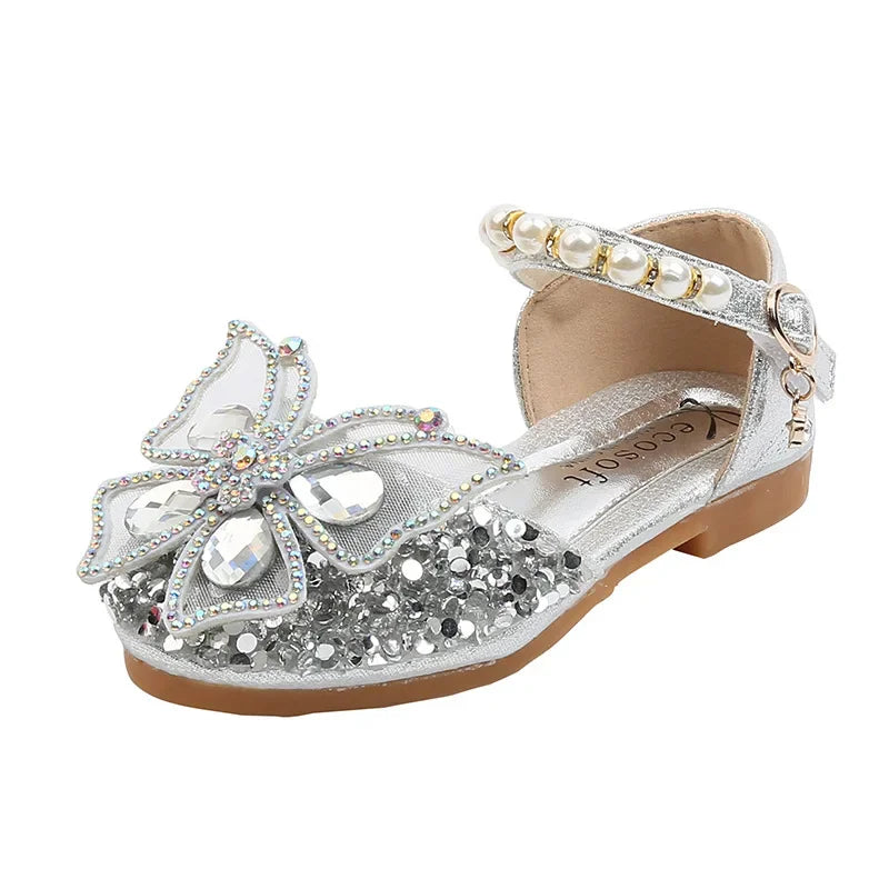 Kids Summer Children Wedding Party Shoes Girls Princess Sandals Performance Soft Flat Shoe Girls Dance Diamonds Butterfly Shoe