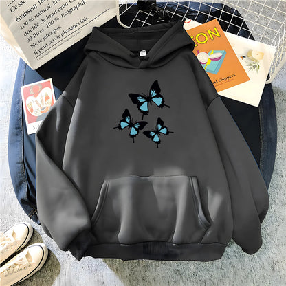 Hirsionsan Butterflies Graphic Print Hoodies Women Chic Long Sleeve