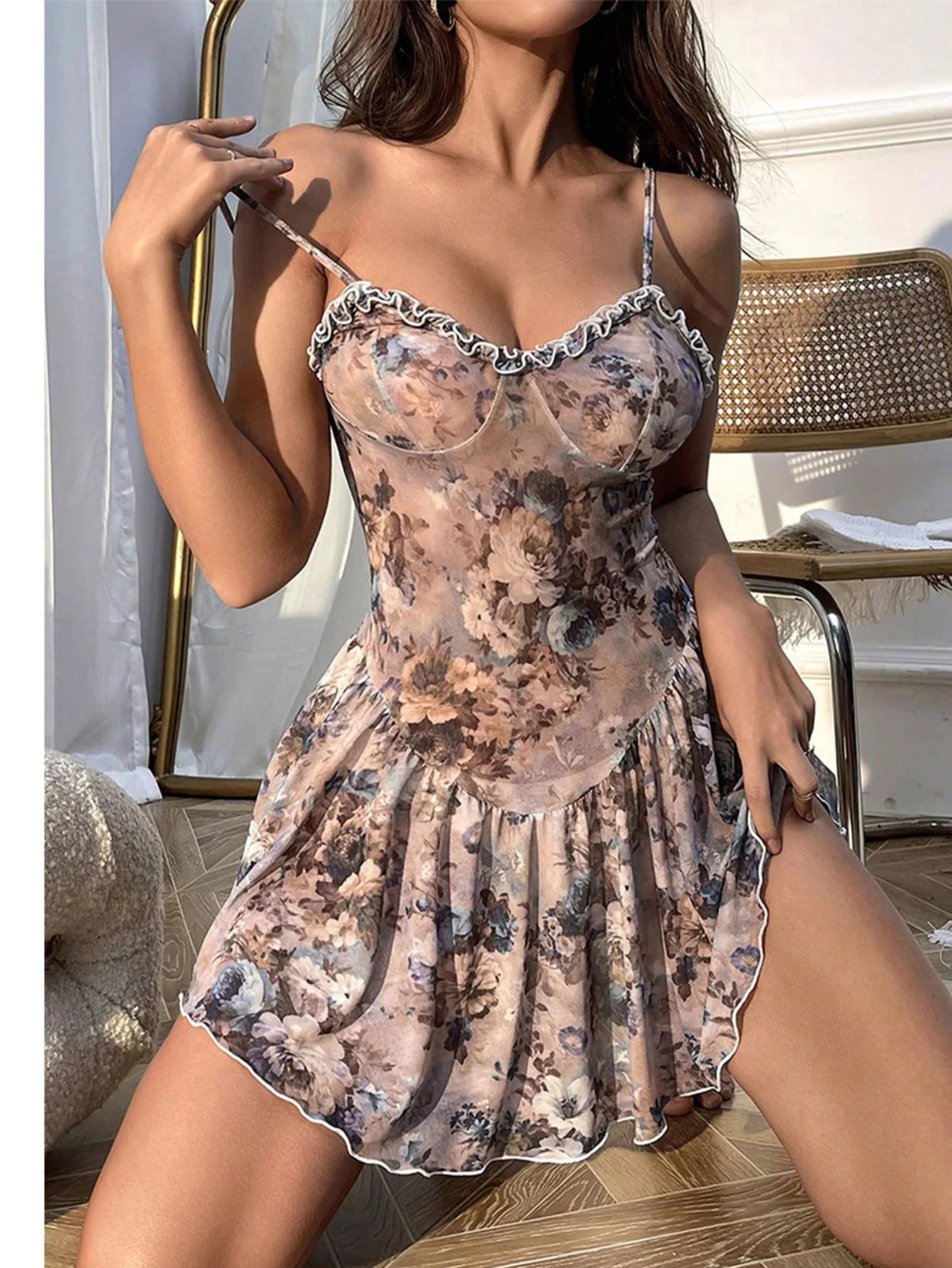 Ordinary nightgown Strap tight and comfortable high-end pure floral dress sexy tоy xxl Sleepwear for sleeping Pajamas dress xxx