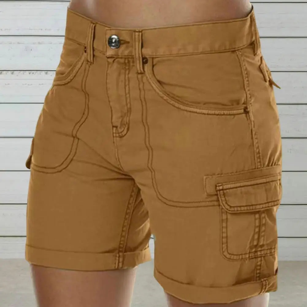 High Waist Button Flying Cargo Shorts Multiple Pockets Thin Sweat Absorbing Summer Wide Leg Casual Mini Shorts Streetwear